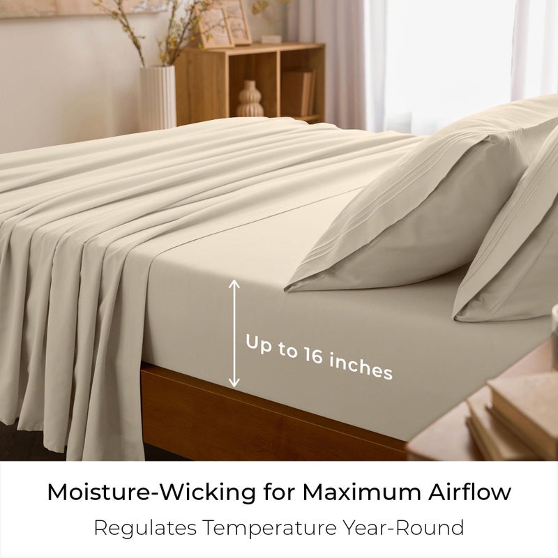 Mellanni California King Sheets Set - 4 PC Iconic Collection Bedding - Hotel Luxury, Extra Soft, Cooling Bed Sheets - Wrinkle, Fade, Stain Resistant (Cal King, Beige) - Image 4